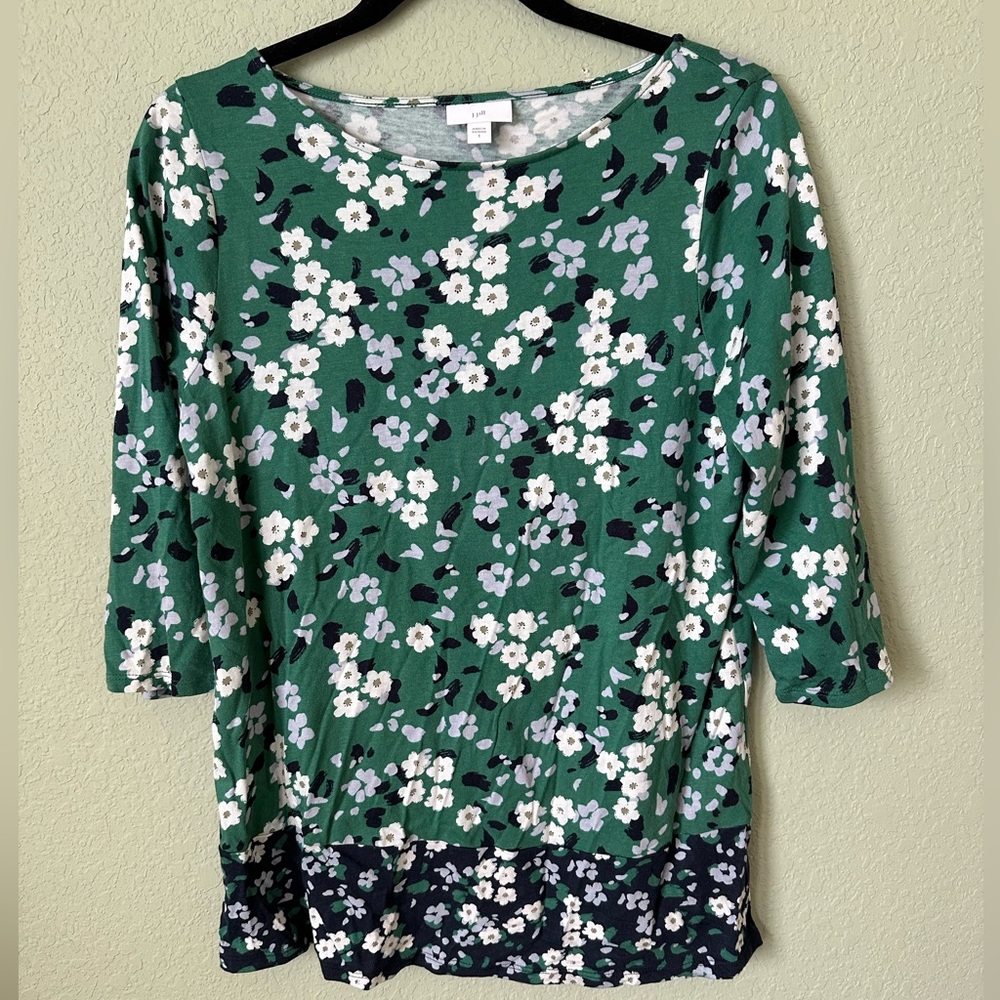 J Jill Green Floral Women’s Top Size Small